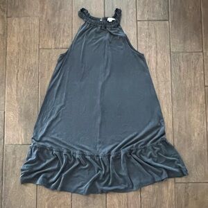 LOFT Sandwashed Black/Dark Gray Ruffle Halter Flounce Dress sz M